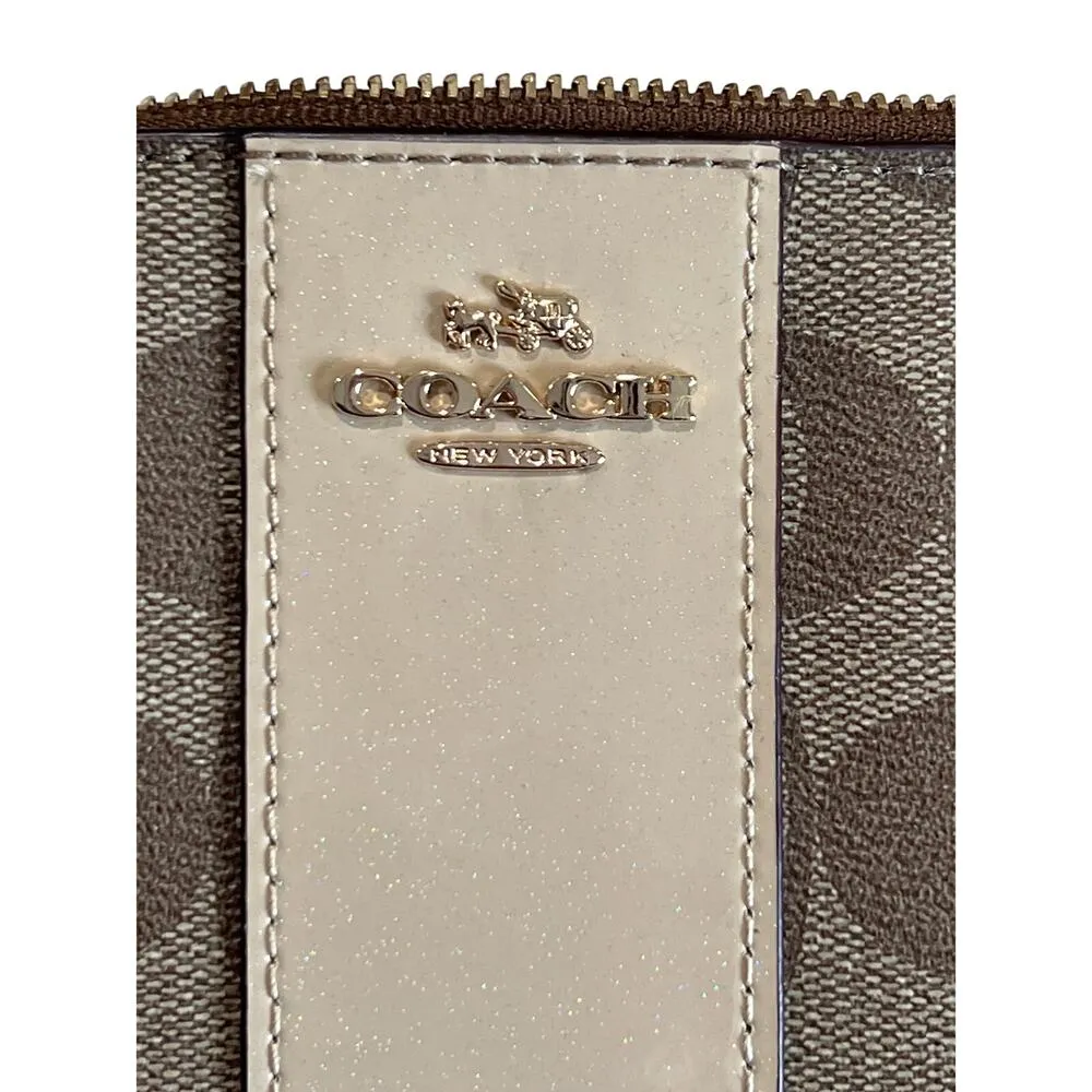Coach Signature Brown Wrist Wallet Cream Sparkle Patent Leather Accents Hang Tag - Image 2