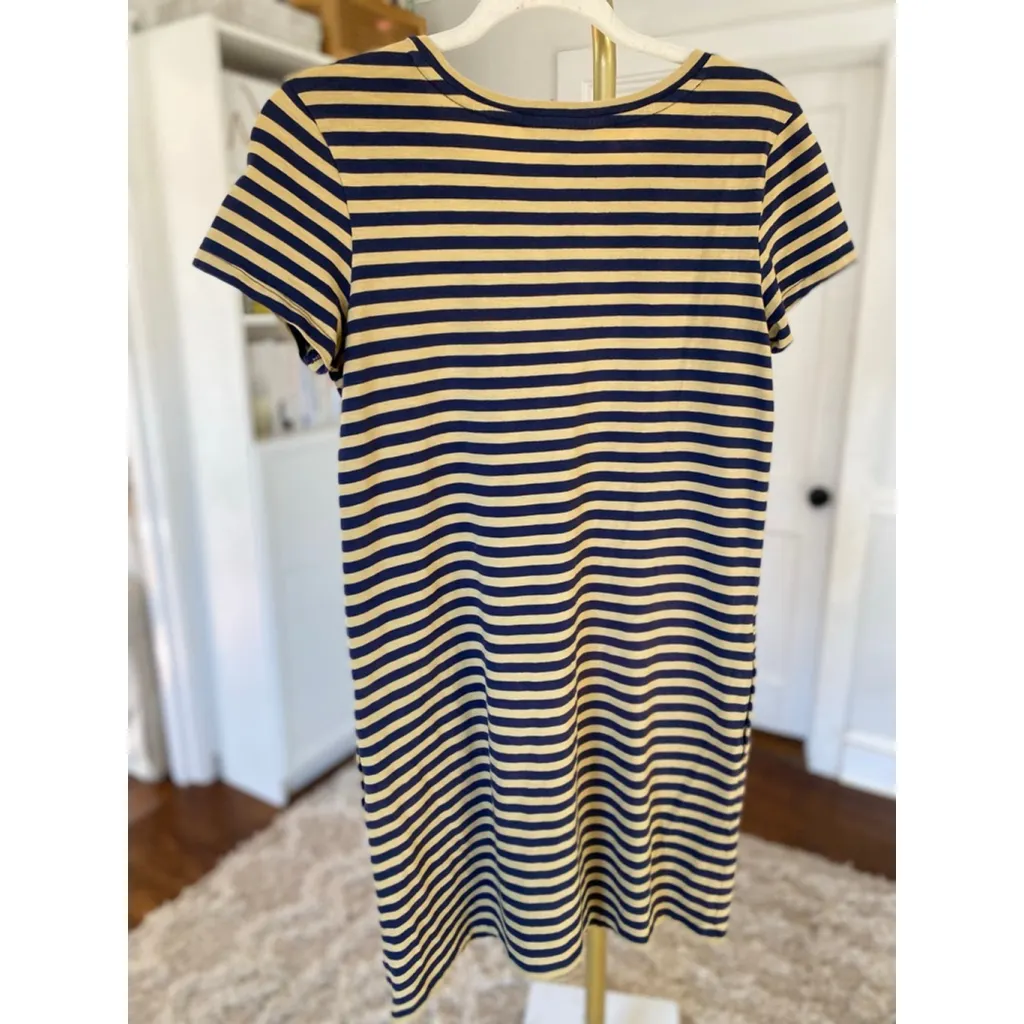 Toad And Co T Shirt Dress Navy Yellow Striped Classic Parisian Quiet Luxury Chic Size XS - Image 3