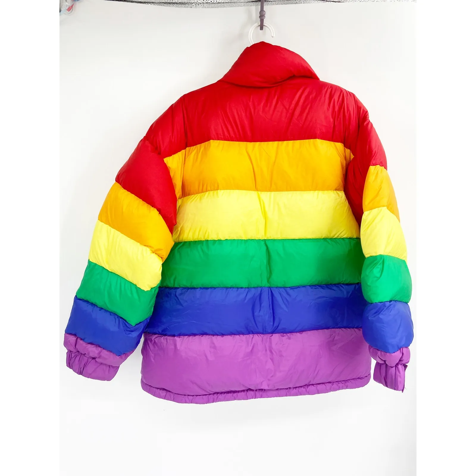 Burberry Rainbow Striped Feather Down Puffer Jacket Size 44 - Image 6