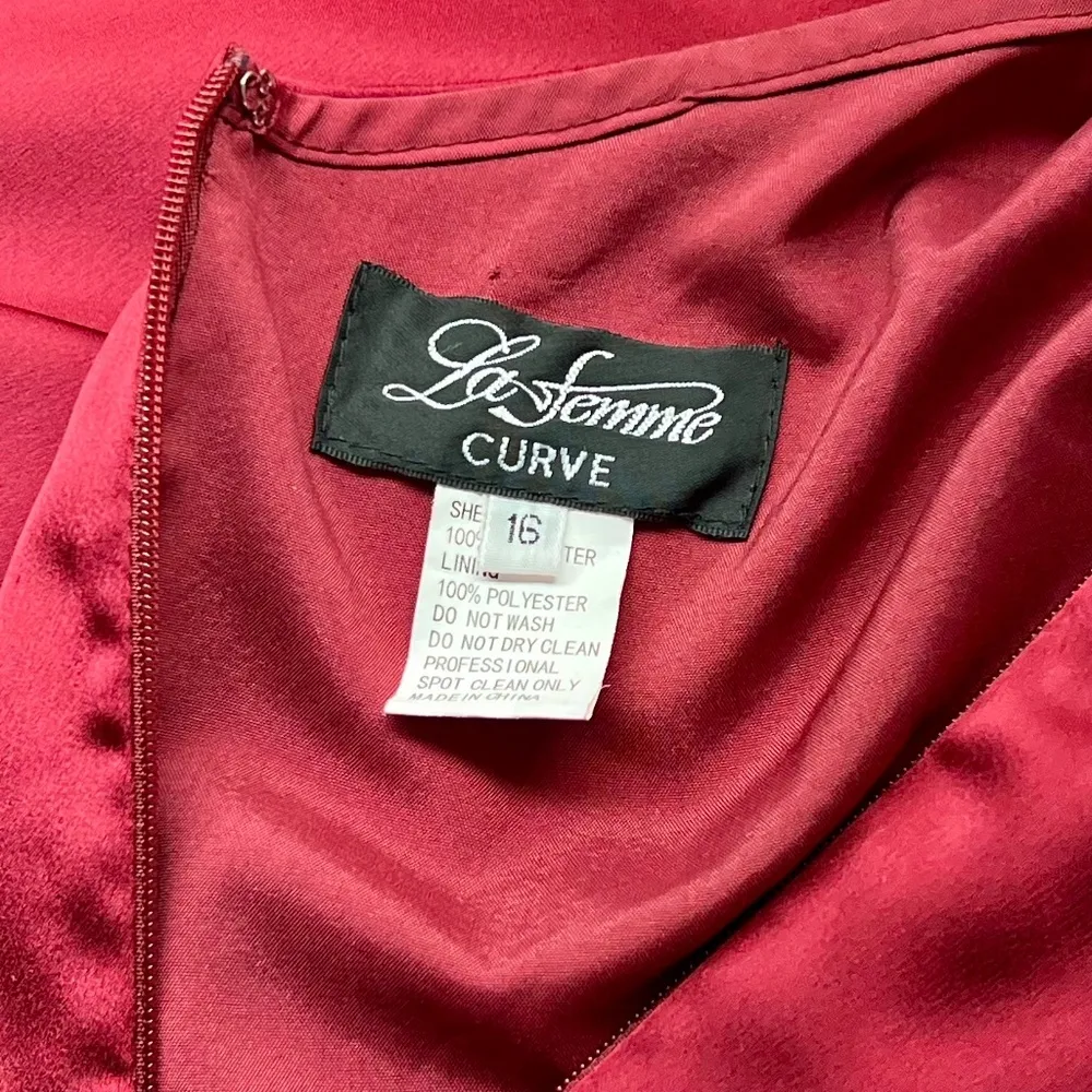 La Femme 29033 Faux Wrap Top Lace Up Back Satin Gown - Image 9