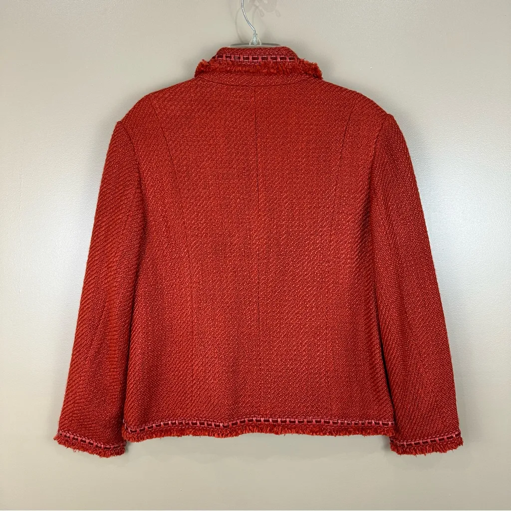 Dialogue Burnt Orange Wool Blend Tweed Fringe Trim Blazer Jacket 14 - Image 6