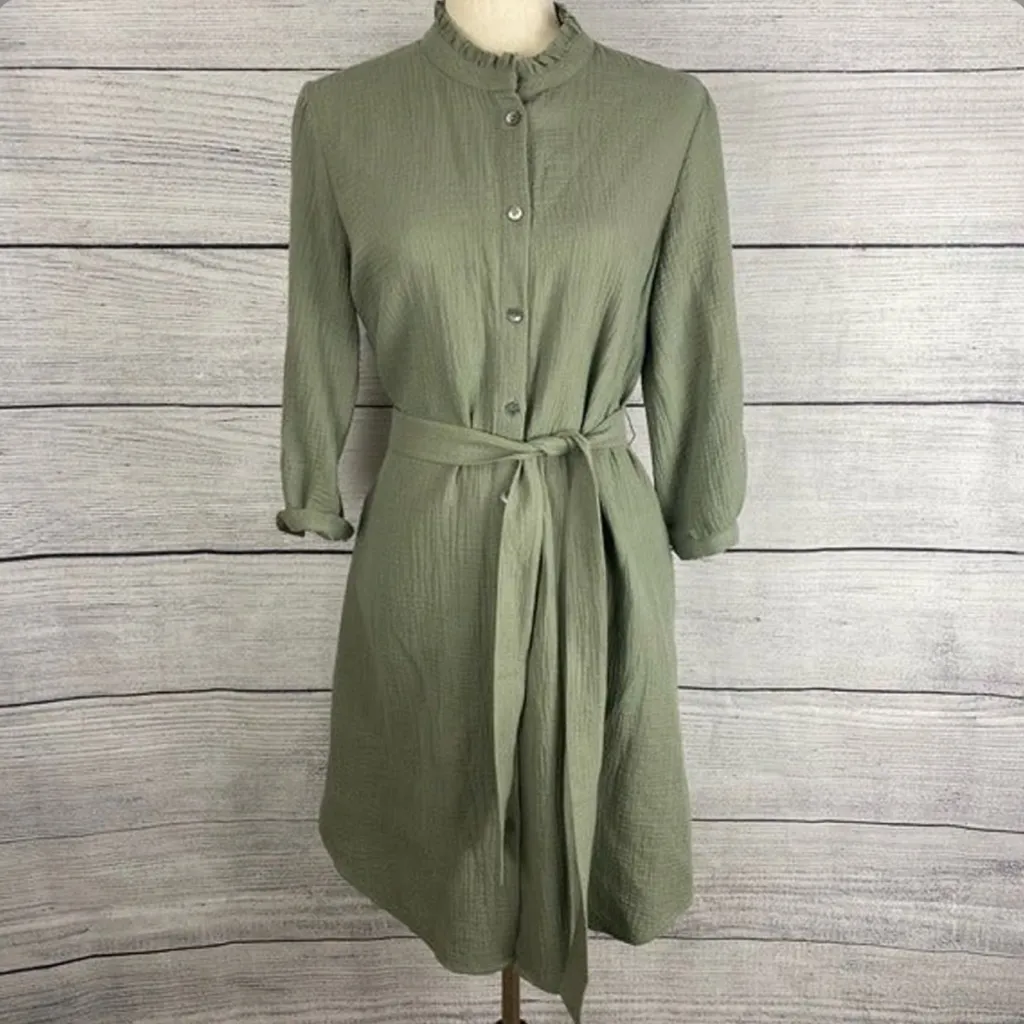 Soft surroundings Big Sur gauze cotton dress in olive green - Image 2