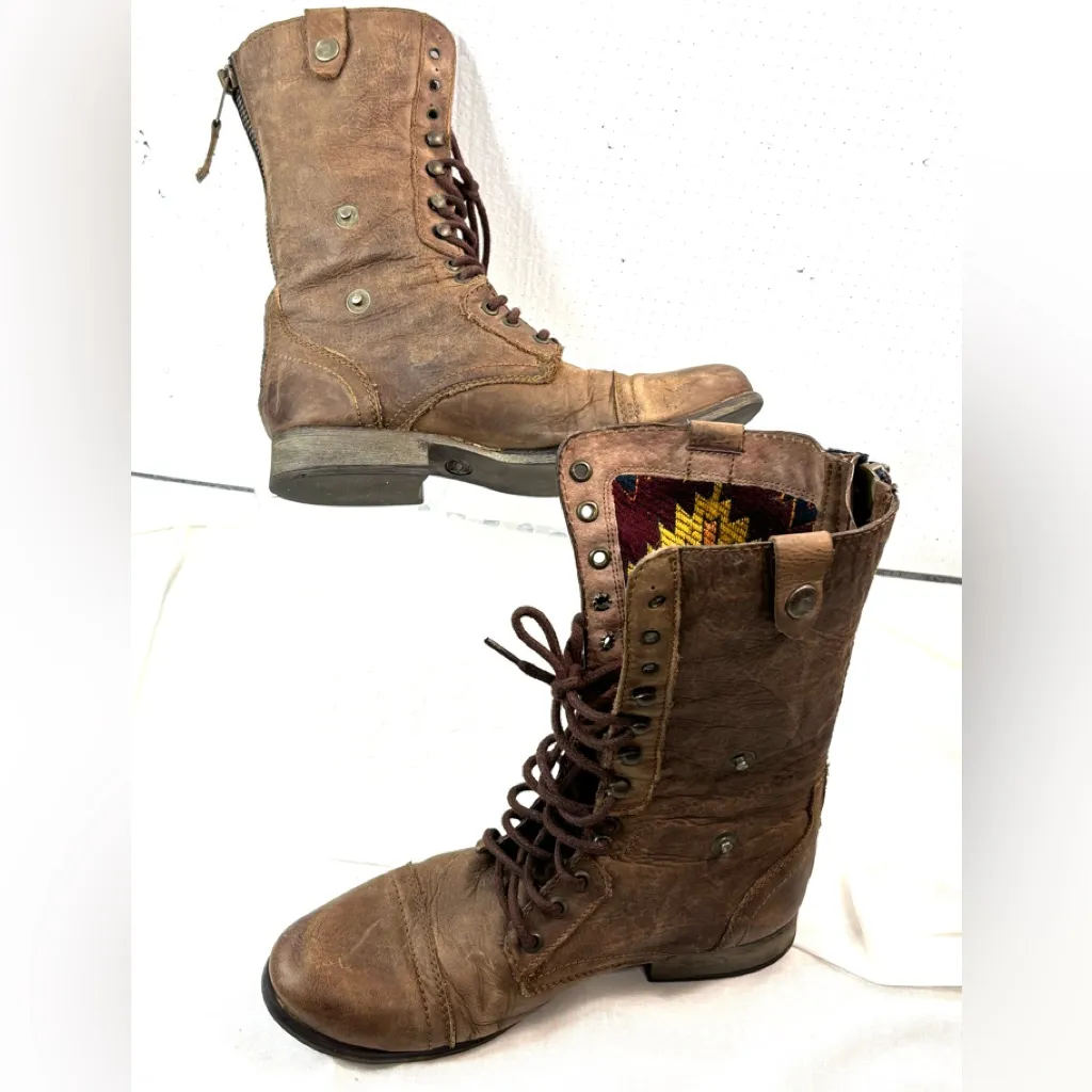 Steve Madden 10 CHEVIE Hipster Leather Lace Up Southwest Pattern Lined Shoes - Image 4