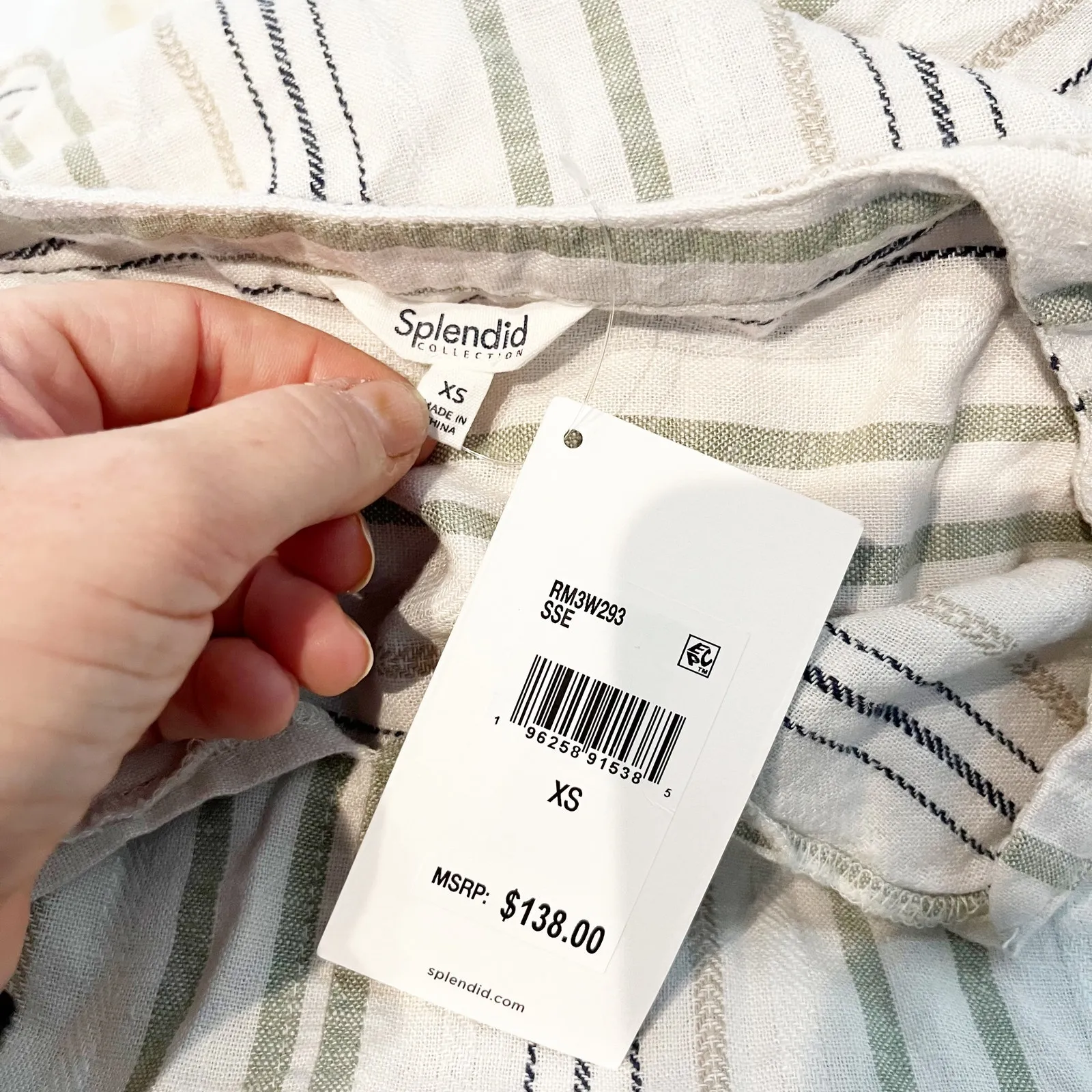 Splendid Short Sleeve Linen Blend Striped Basic Tee Shirt Top Blouse Tan XS - Image 3