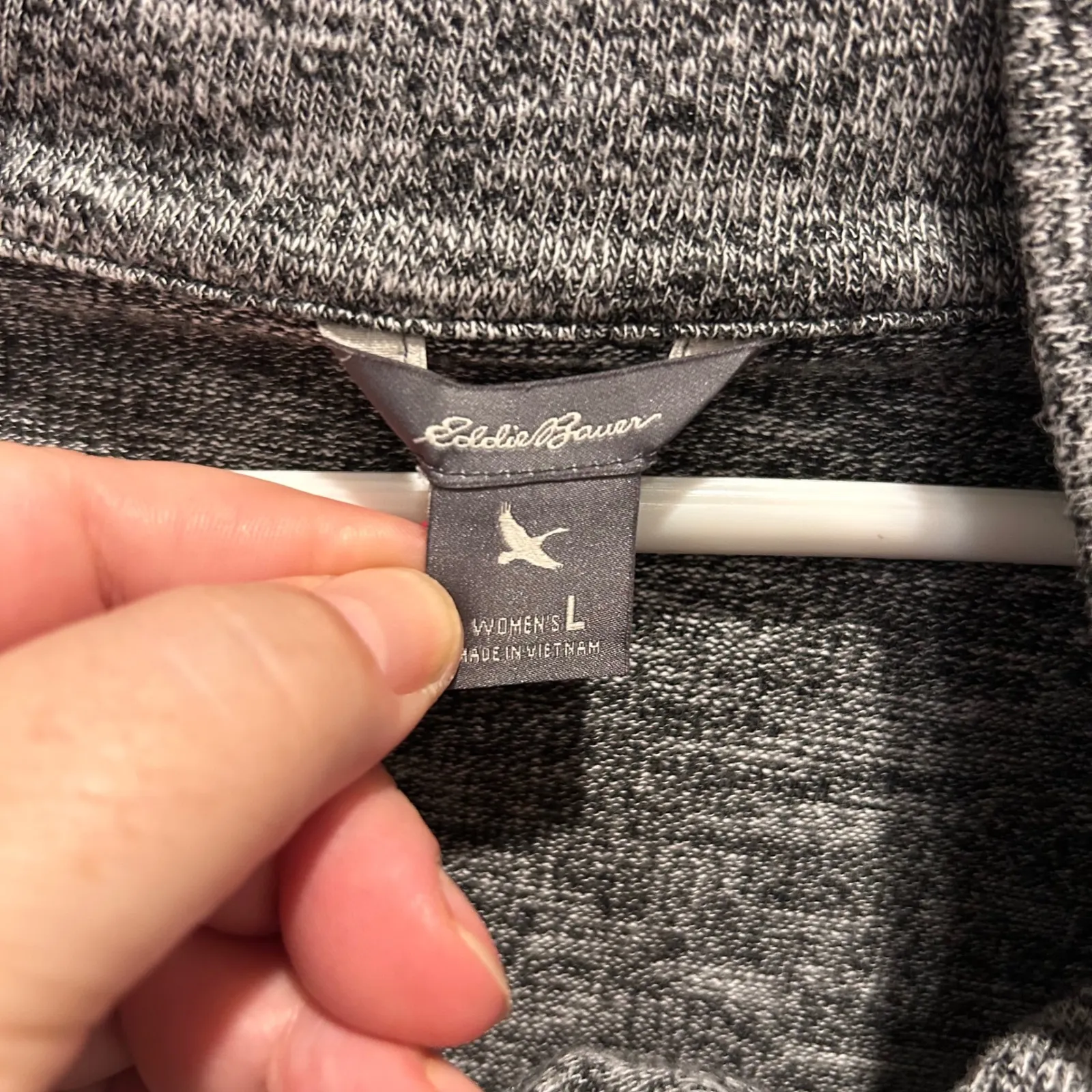 Eddie Bauer Womens L Gray Space Dye Convertible Cowl Neck Button Up Pullover Top - Image 2