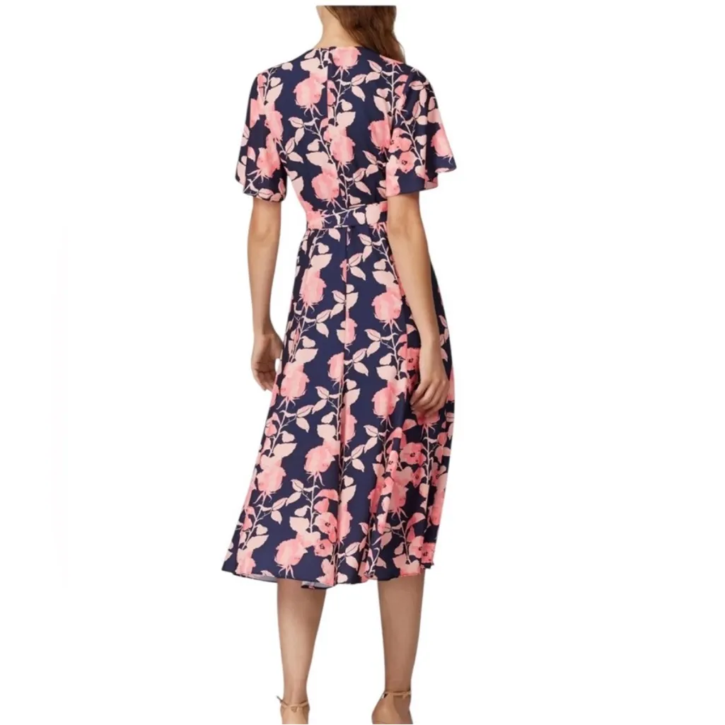 Slate & Willow Floral Wrap Dress Navy Pink Short Sleeve Midi Size M - Image 8