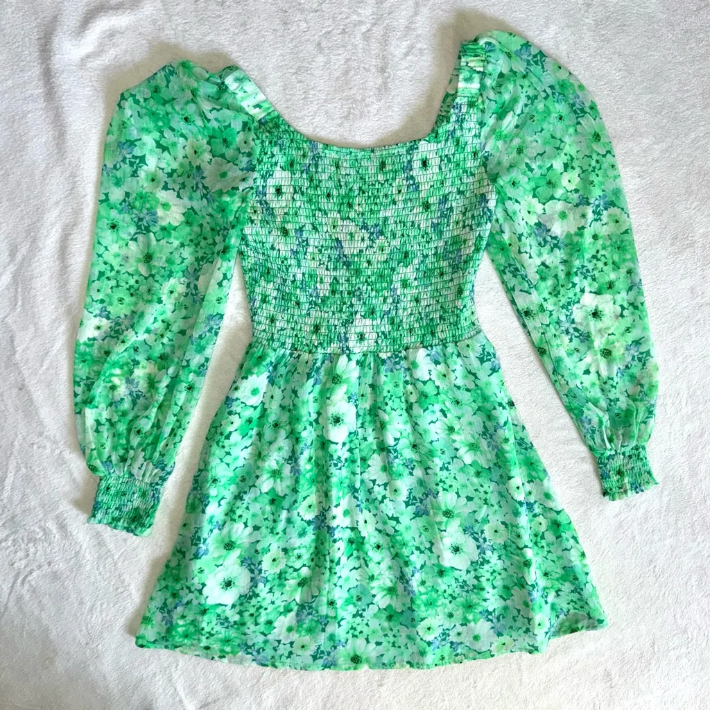 Morley Steve Madden Lucky Green Floral Long Sleeve Dress size Small - Image 5