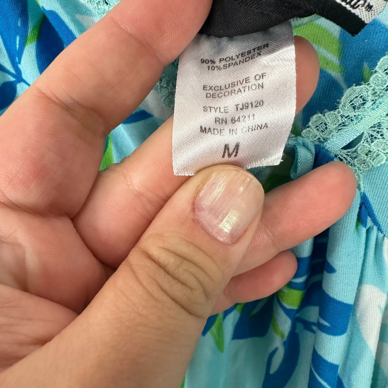 Studio Donatella Slip Dress Women M Blue‎ Green Leaf Print Lace Resort Y2K Sexy - Image 4