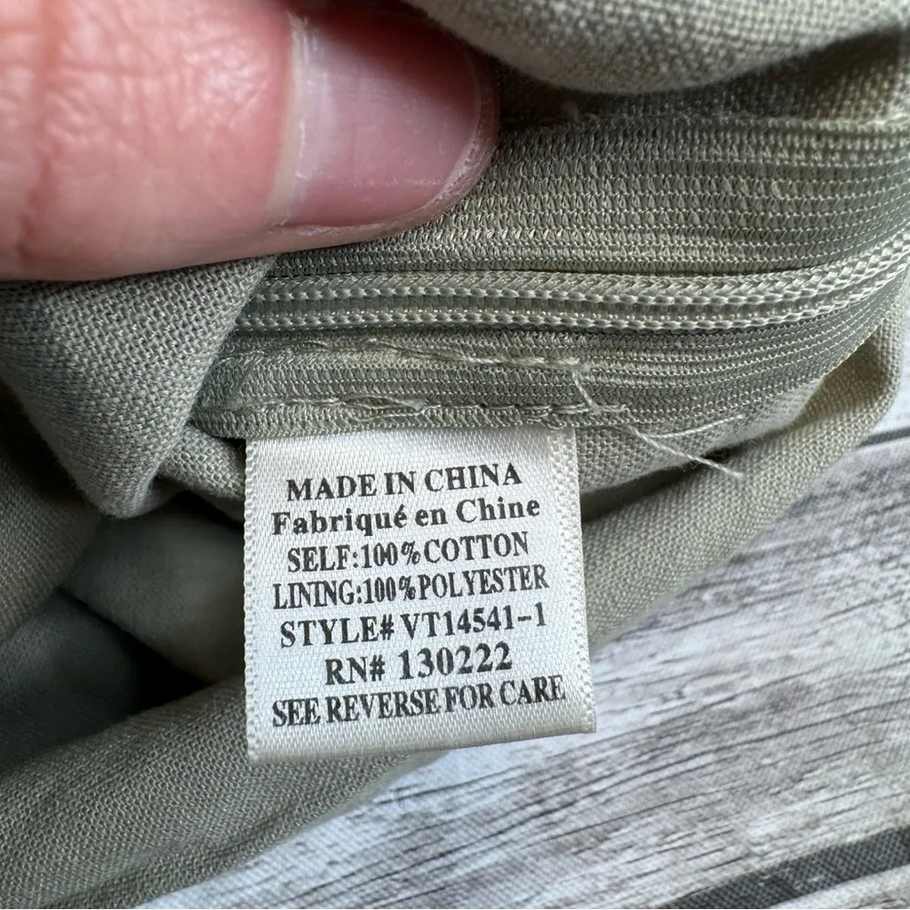 V ery j Women's Bubble Sleeve Crop V Neck Canvas Blouse Olive Green M Med Medium - Image 11