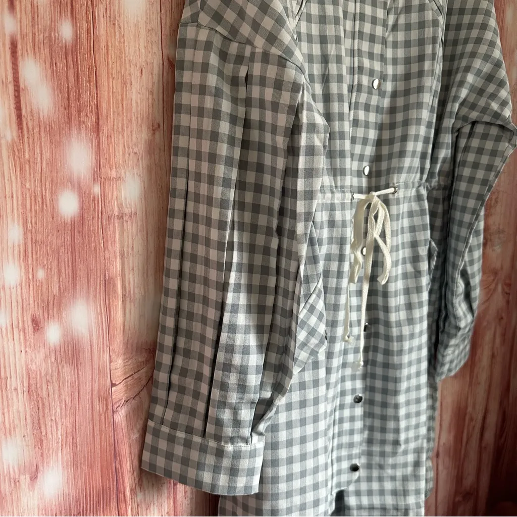English Factory Gray Checkered Pleated Sleeve Jacket - Image 7