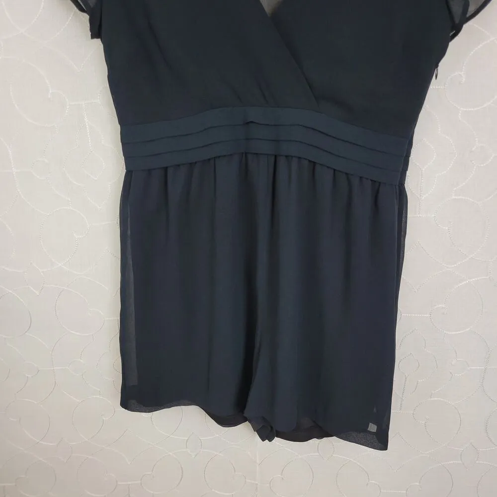 Forever 21 Womens Romper Playsuit Medium Black V Neck Short Sleeve Side Zip - Image 4