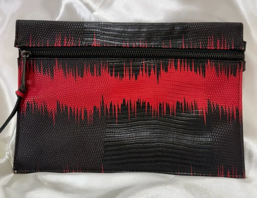 Sondra Roberts Squared Clutch Envelope Bag Red Black Edgy Whimsigoth Snakeskin - Image 1