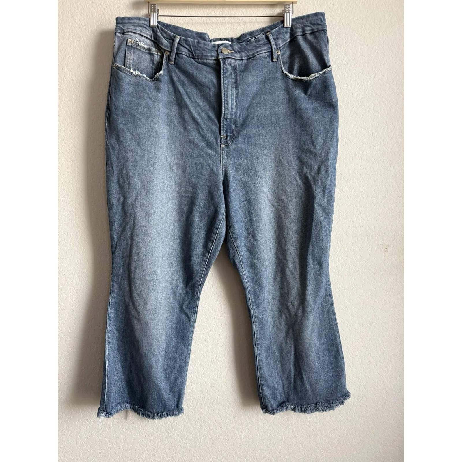 Good American Jeans Women's Size 20 Stretch Good Classic Bootcut Denim Raw Hem - Image 3