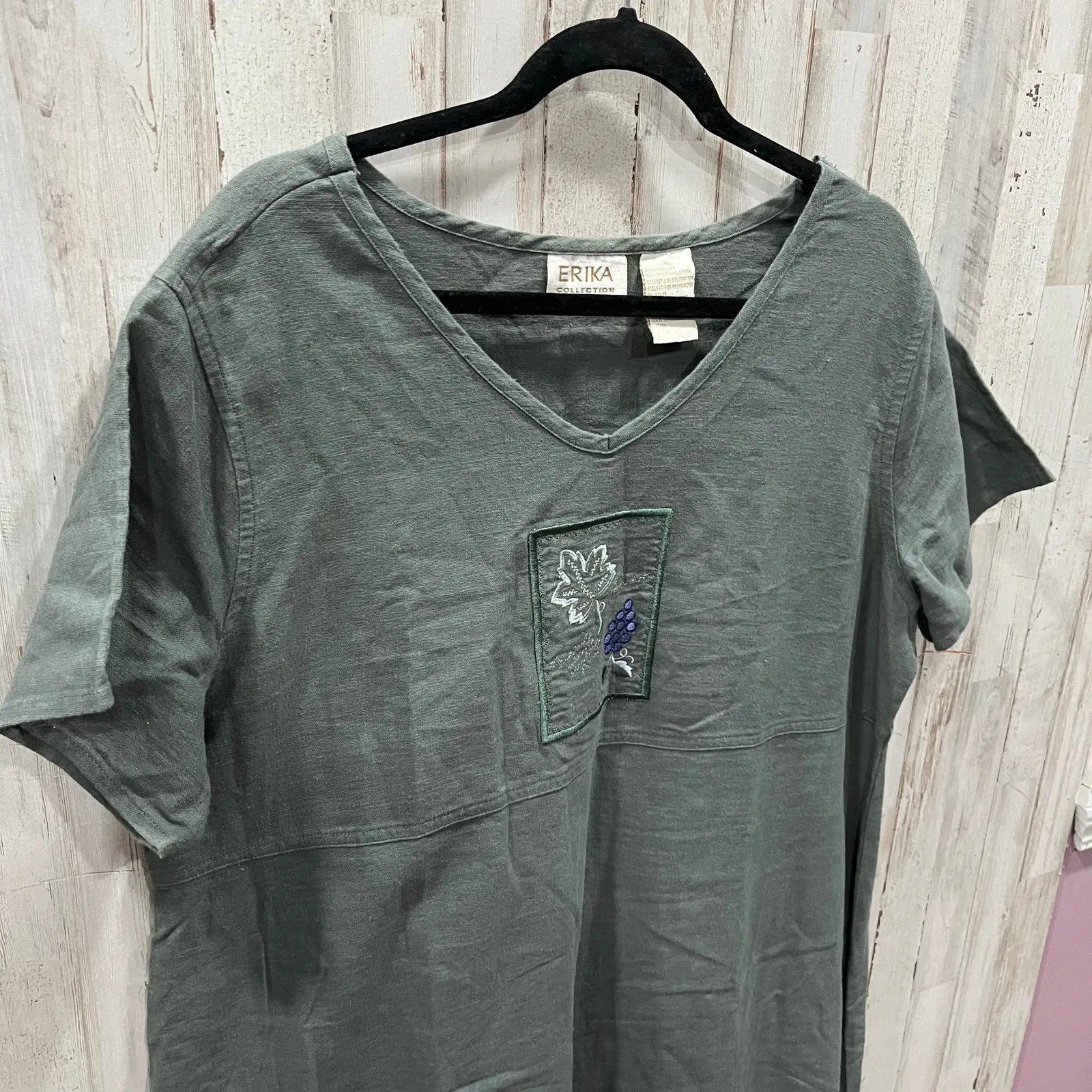 Vintage Erika Linen Lagenlook Shift Maxi Dress Embroidered Boho Garden Artsy XL - Image 2