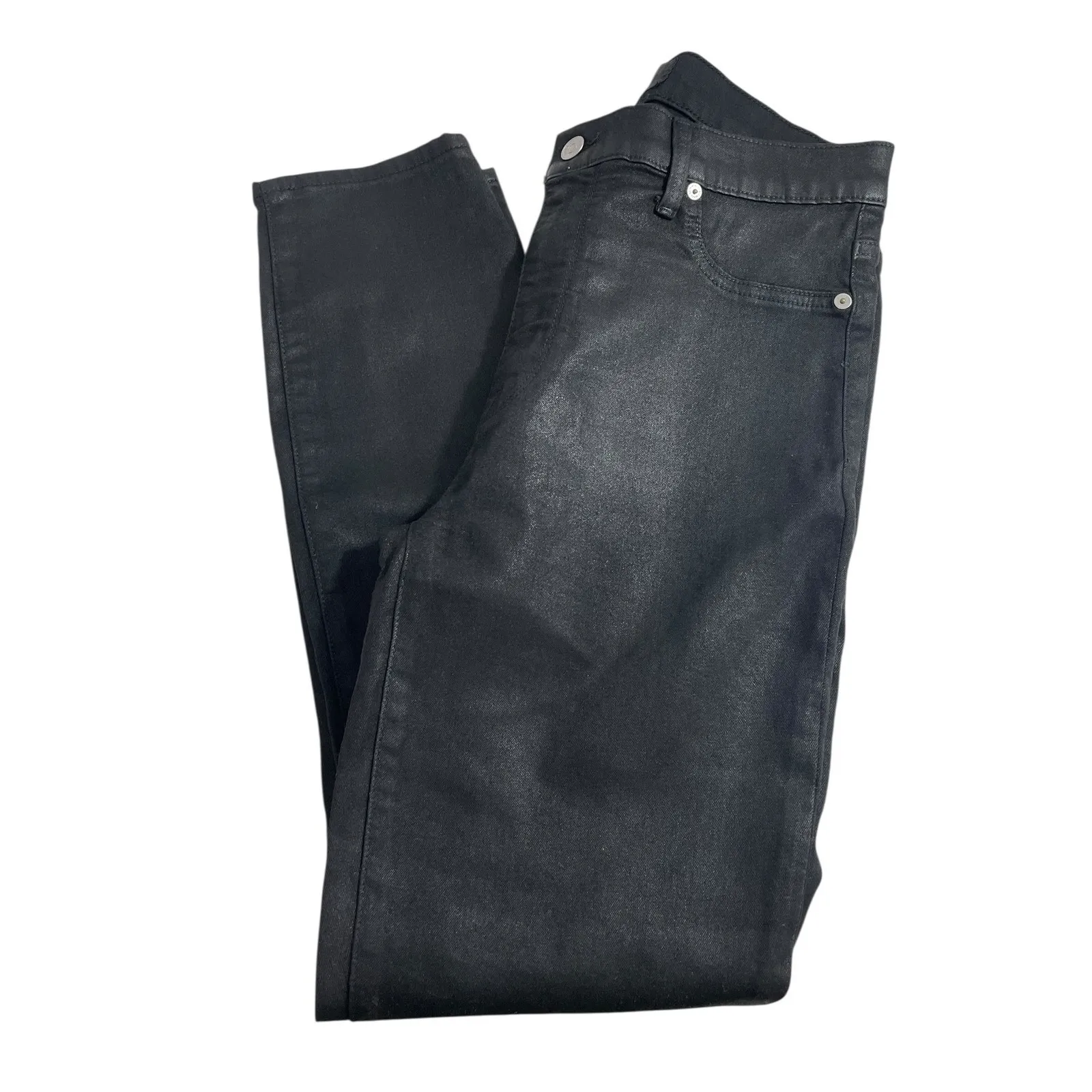 7 For‎ All Mankind Coated Black High Waist Ankle Skinny Jeans Women's Size 29 - Image 6