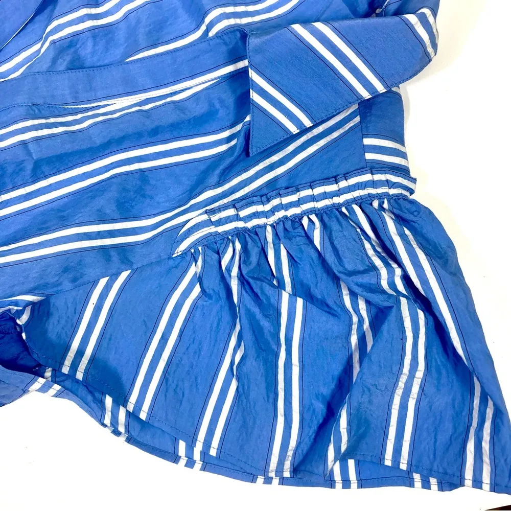 Cinq a Sept Lila Ruffle Stripe Wrap Mini Dress Oxford Blue Size 4 NWT - Image 15