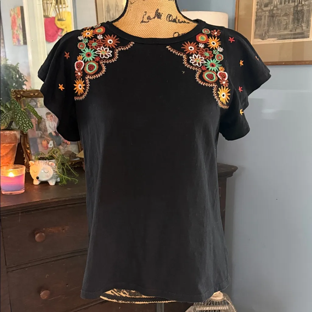 THML Black Floral Embroidered Flutter Sleeve Top - Image 6