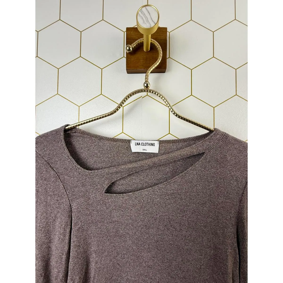 LNA Clothing Mauve Cut Out Ribbed Long Sleeve Top - Size - Small - Image 4