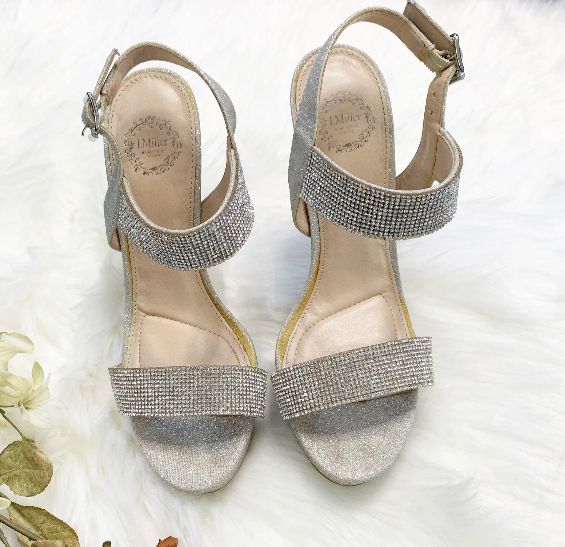 I. Miller Silver Glitter Rhinestone Platform Heels - Image 5