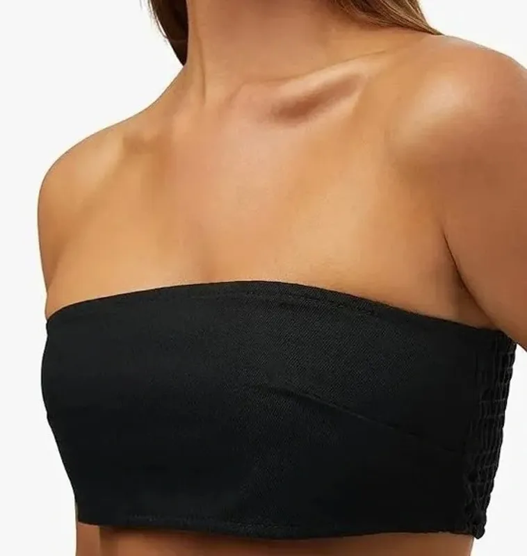 NWT WeWoreWhat Smocked Bandeau Top Sleeveless Zip Hook Eye Back Closure M Black - Image 1