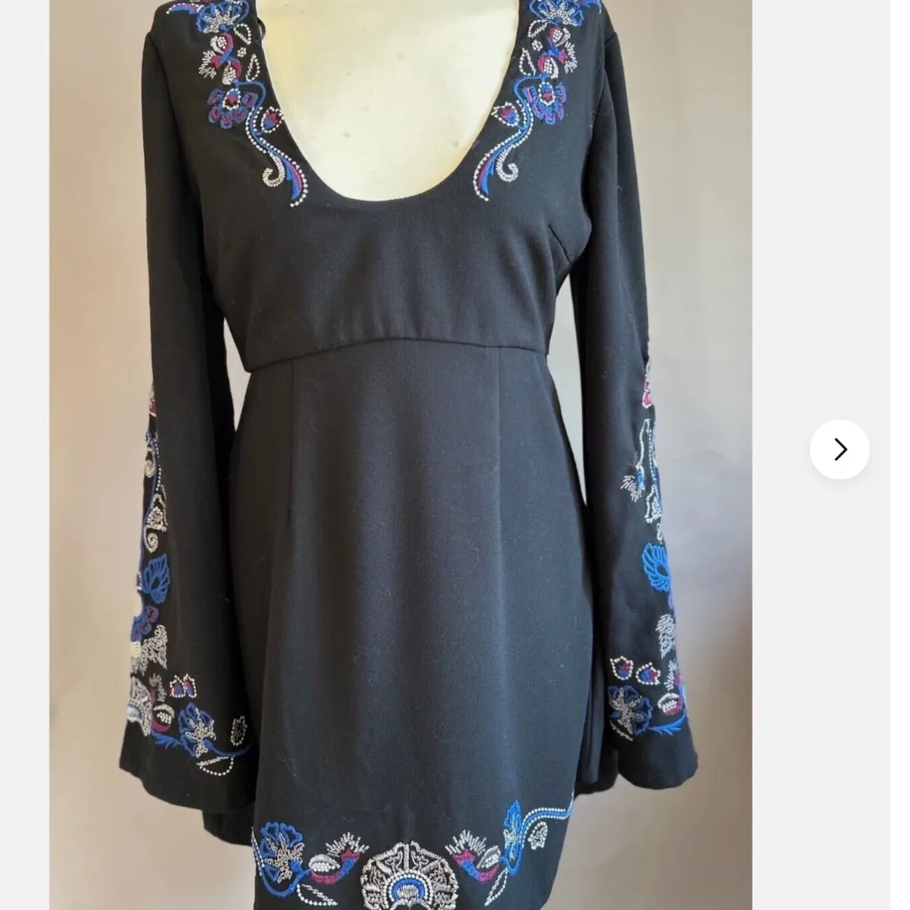 Free People Holiday Folk Mini Dress in Black Combo sz 8 NWT - Image 3