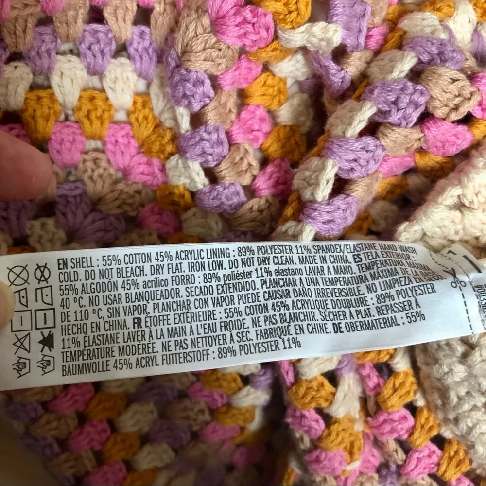 F21 Crochet Multicolor Pastel Knit Skirt Pink Cream Purple Orange Med - Image 6