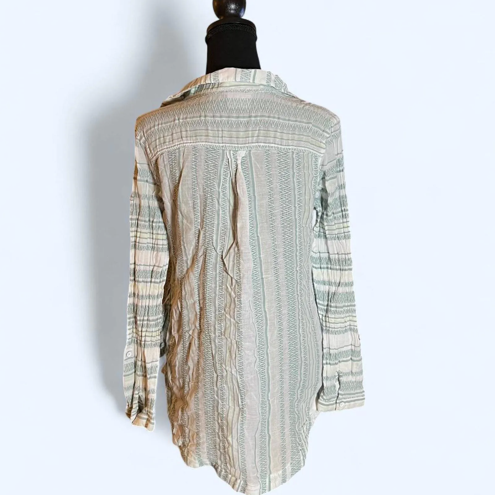 Vintage Y2K Columbia White and green striped long sleeve shirt Size Medium - Image 4