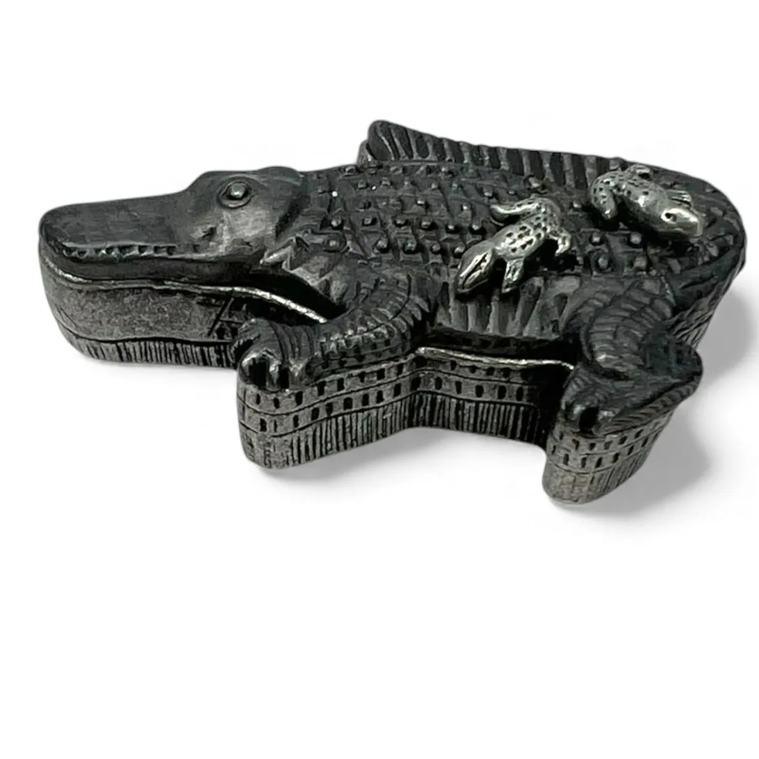 Vintage 90's Alligator Crocodile Set Trinket Box Jewelry Necklace Earring Brooch Silver - Image 3