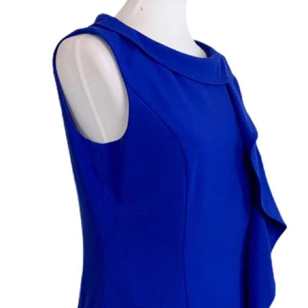 Calvin Klein Sheath Dress Ruffle Front Sleeveless Royal Blue Women's Size 8 - Image 6