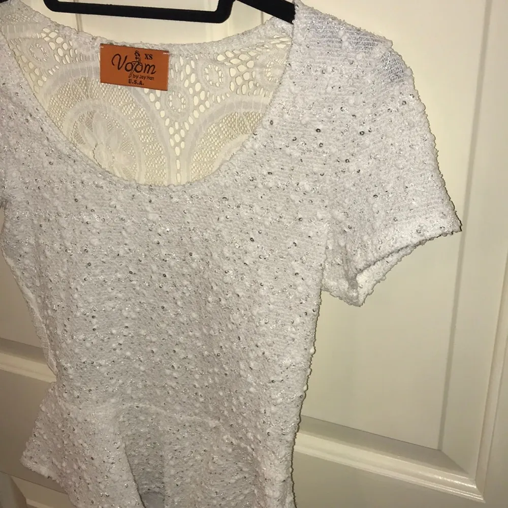 White Lace Back Peplum Top Size XS - Image 4