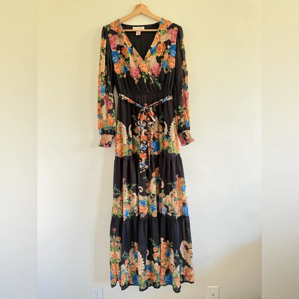 Flying Tomato Hey Cutie Woven Maxi Dress Black Boho Long Sleeve Tiered size S - Image 4