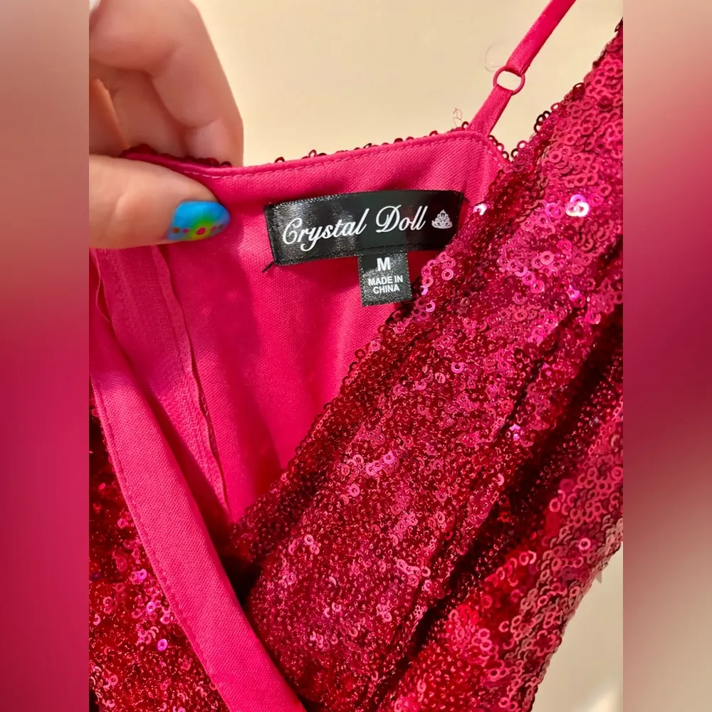 NWT! Sparkling Hot Pink Sequin Romper Dresss - Image 3