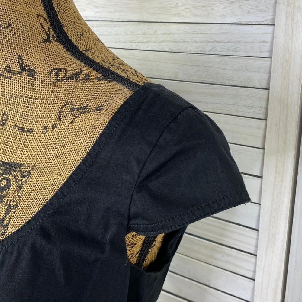 Nine West Front Zip Sheath Dress Black Stretch Twill Cap Sleeve Size‎ 4 - Image 6