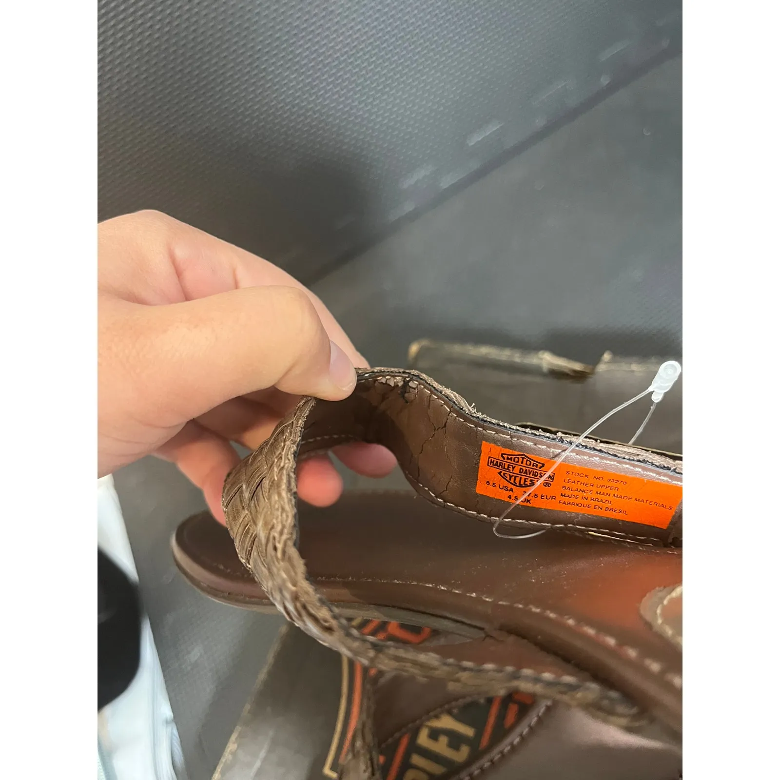 Harley Davidson Womens Flip Flo Sandals Leather Brown Woven Biker Boho Size 6.5 - Image 5