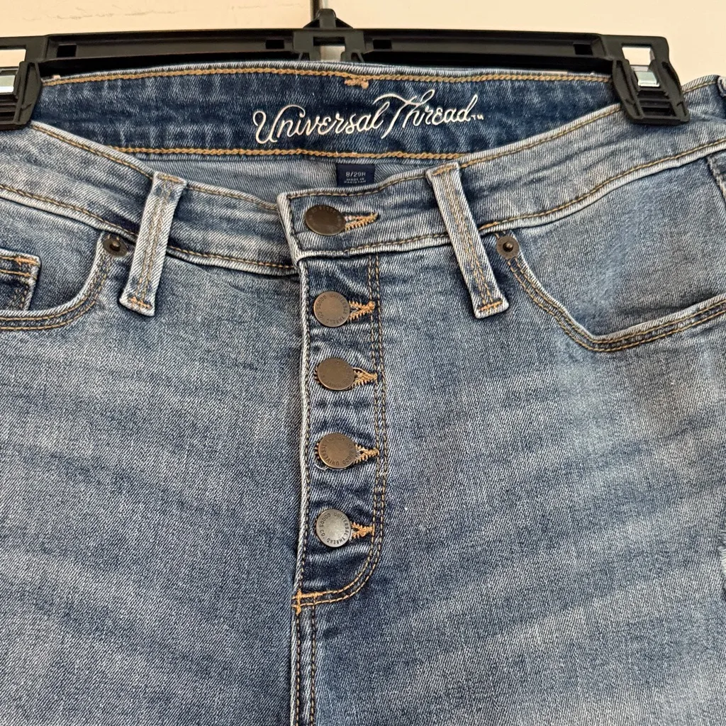 Universal Thread High Rise Button Fly Distressed Light Wash Straight Leg Jeans 8 - Image 3
