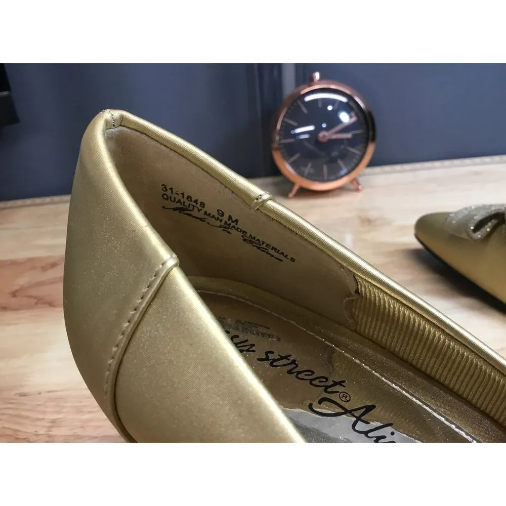Easy Street Alive 5 Women's 9 Golden Leather Bow Slip-On Pointed Toe Pump Heels - Image 6