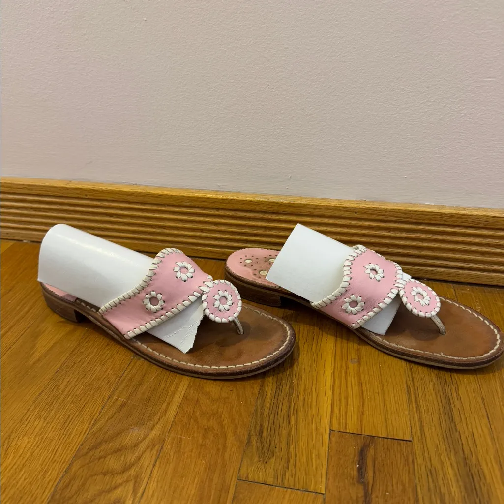 Jack Rogers Hampton Sandal Vintage Traditional Pink And White Sz 9M - Image 8
