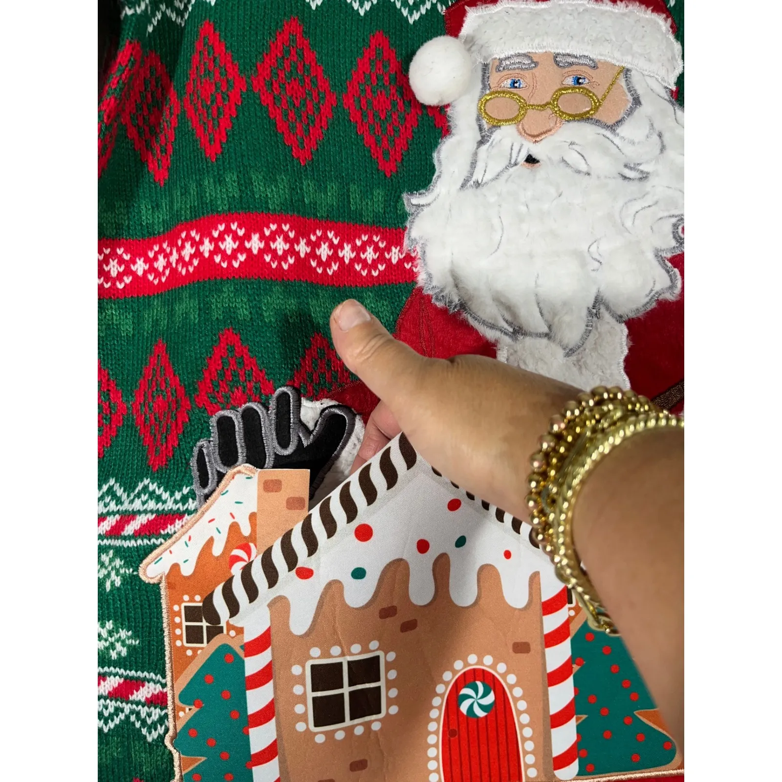 Holiday Time Ugly Unisex Christmas Santa Sweater Pocket House Red/Green Sz S - Image 12