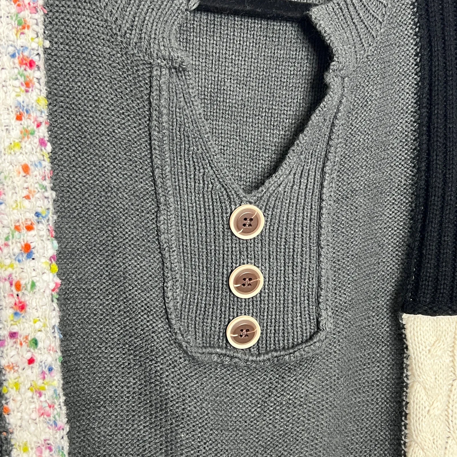 Mello Patchwork Sweater Colorblock Knit Henley Boho Size Small Gray - Image 8