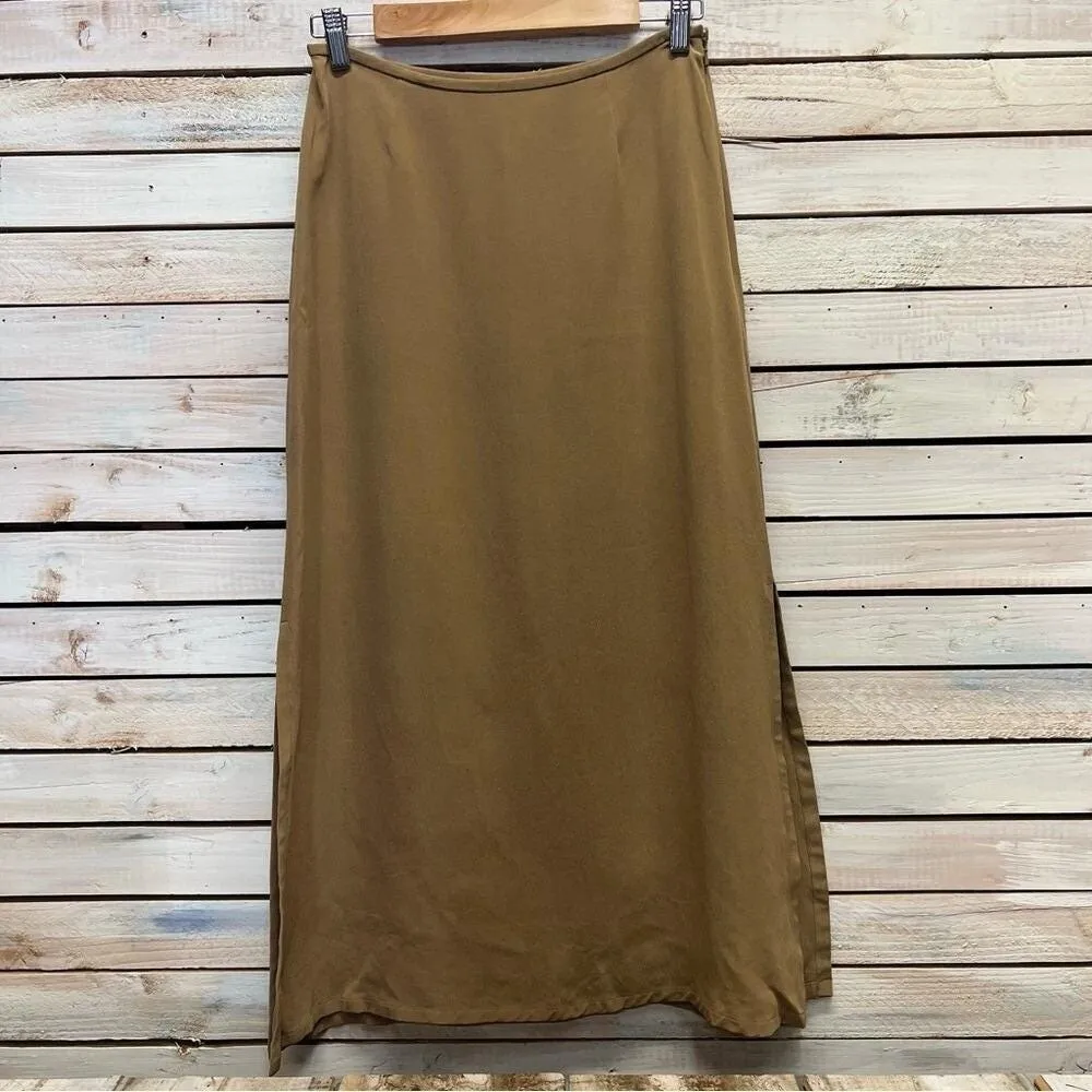 Jones & Co Silk Skirt Brown Maxi Flowy Long Skirt Boho Balletcore Quiet Luxury 8 Green - Image 3