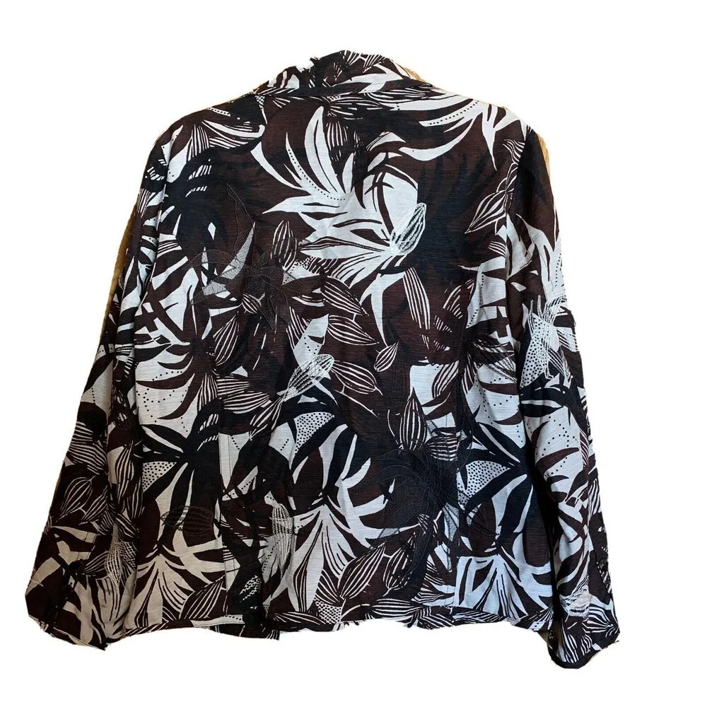 Chico's Womens Size Large Multicolor Leaf Print Silk Button Blazer Jacket - Image 3