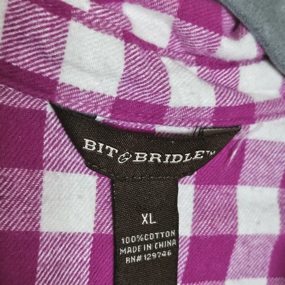 Bit‎ & Bridle Check Flannel Shirt Top Womens Size XL Pockets Western Magenta - Image 9