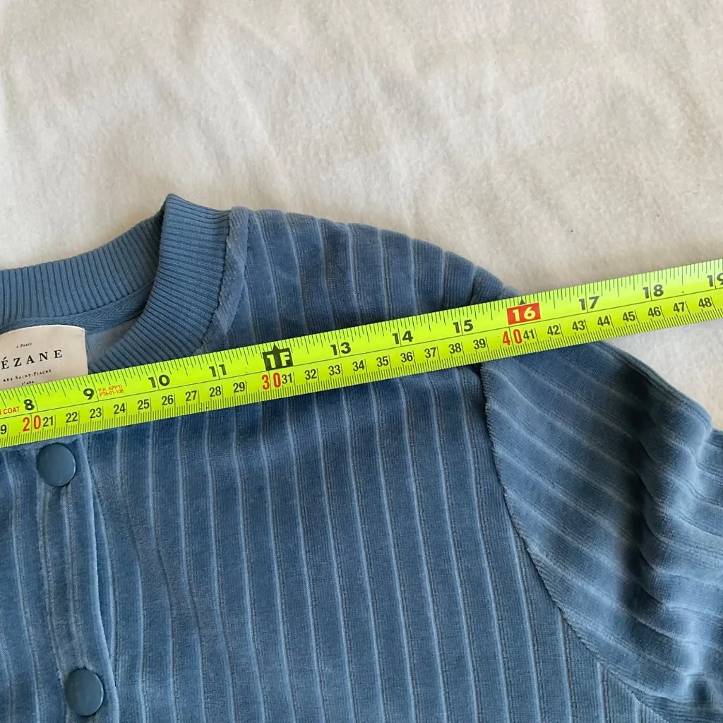 Sezane Blouson Iris cotton velvet jacket vintage blue SZM bust 43in Size M - Image 7