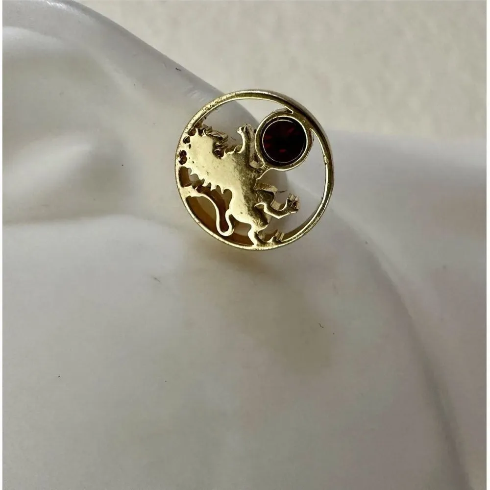 Gold tone circle lion red rhinestone post earrings - Image 4