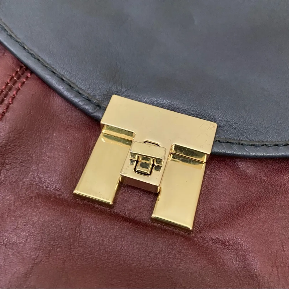 Tommy Hilfiger Postino Navy/Red Color-block 100% Leather Trapezoid Satchel Bag - Image 12