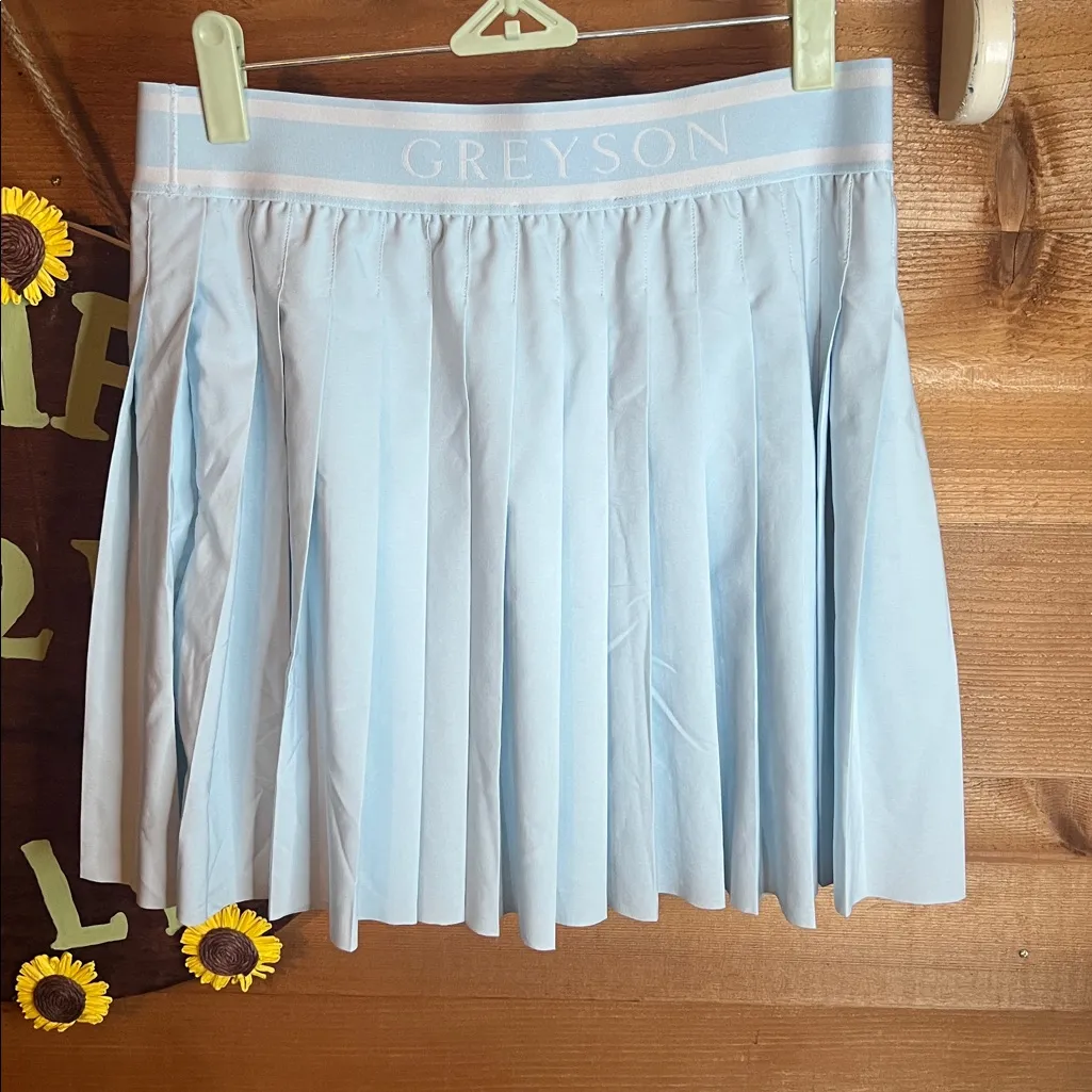 Greyson River Wild Leo Pleated Skirt Skort Wolf Blue Stripe Band Pocket Baby Ice Size M - Image 4