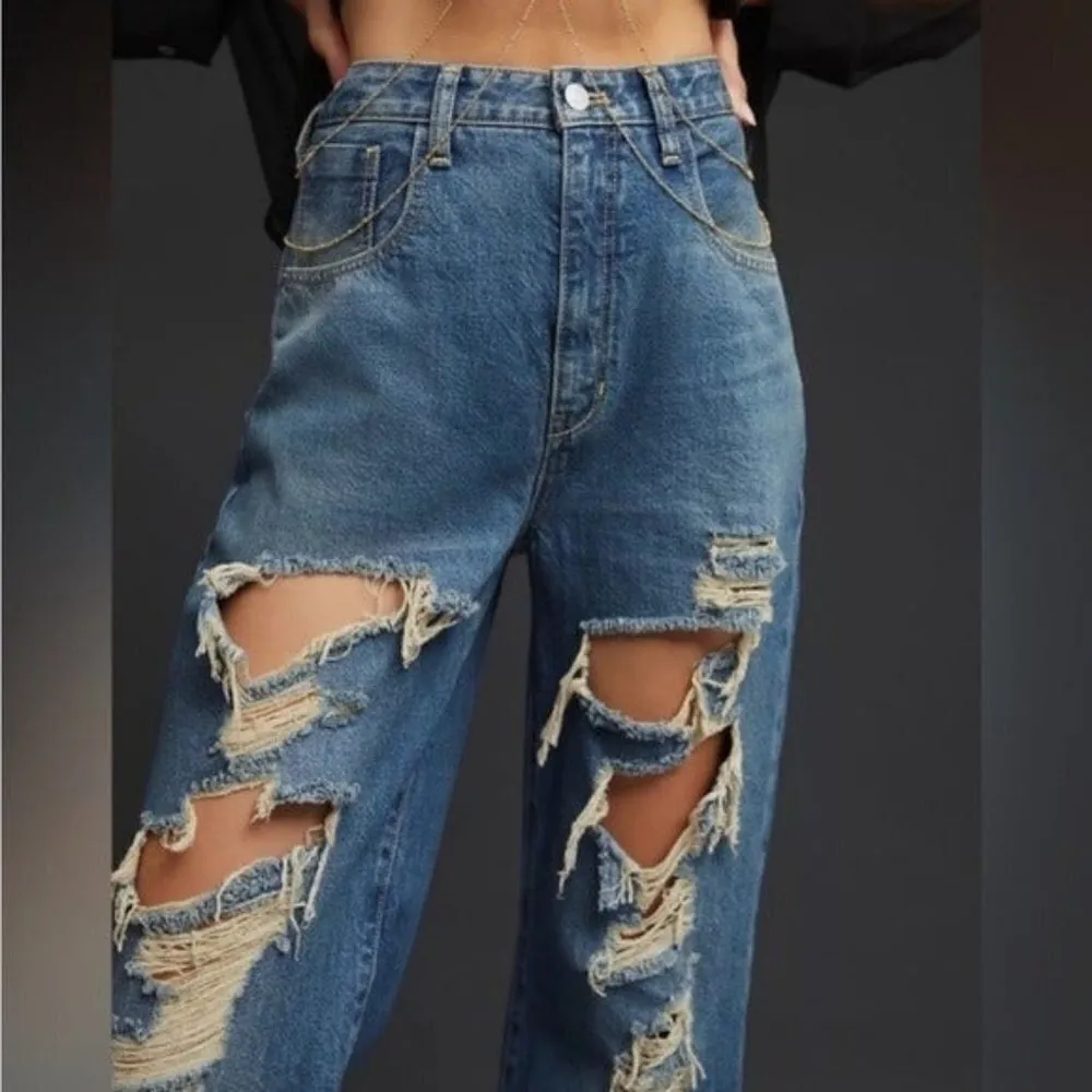ANTHROPOLOGIE Pilcro The Joey High Rise Destroyed Straight Jean Size 29 NEW $140 - Image 9