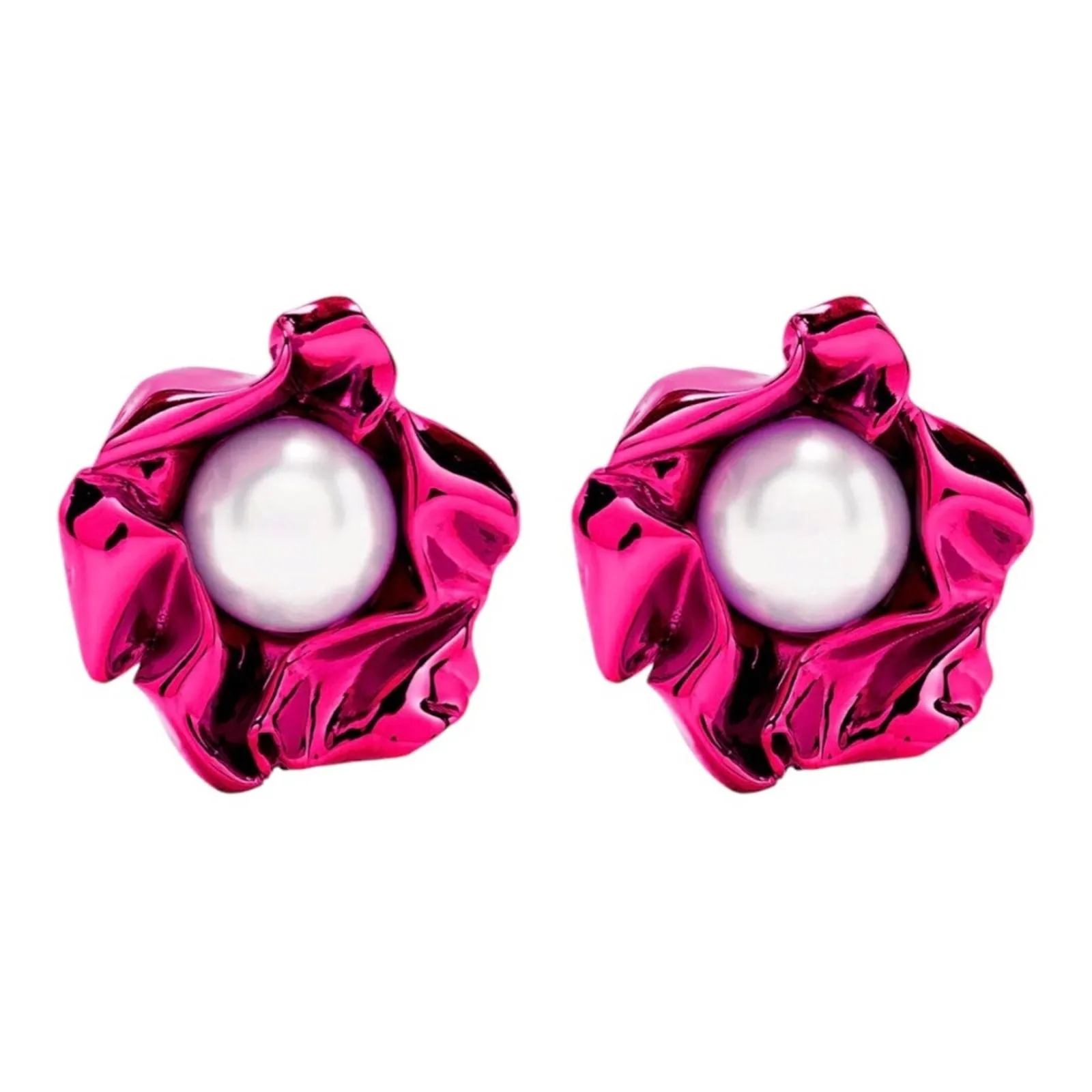Sterling King Titania Imitation SwirlShaped Pearl And Silver Alloy Stud Earrings Pink - Image 4
