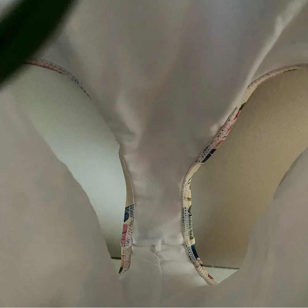 Military Hippie Bathing Suit One Piece Lace Up Sides Open Back Floral Print - Image 7