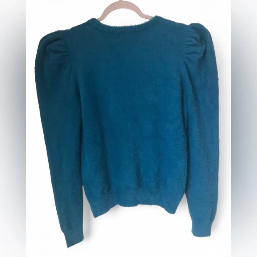 💙&merci Women’s Blue Puff Sleeve Sweater Size M - Image 3